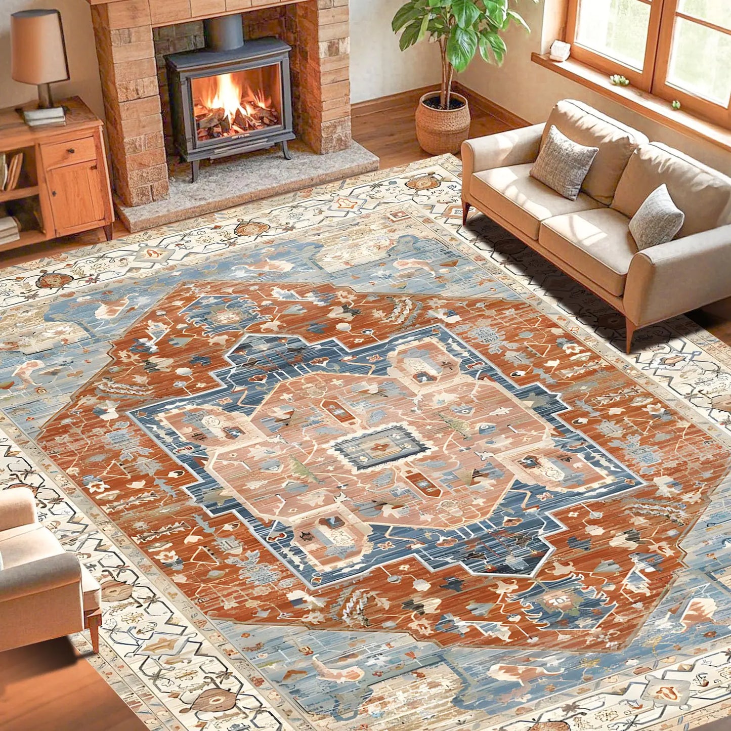 JUIKURY 8x10 Area Rugs for Living Room Washable Rug - Stain Resistant Non-Slip Backing Rugs for BedroomUltra-Thin Vintage Large Area Rug Modern Fuzzy Rug