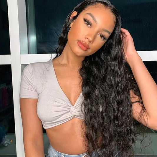 Black Long Curly Wig for Women with Middle Parting