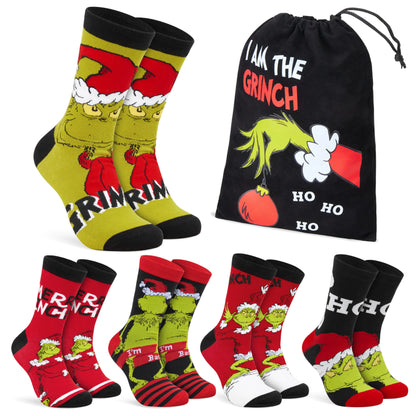 The Grinch Socks for Men Teens Christmas Holiday Socks Soft Breathable Crew Socks Multipack Gifts for Him (Multi)