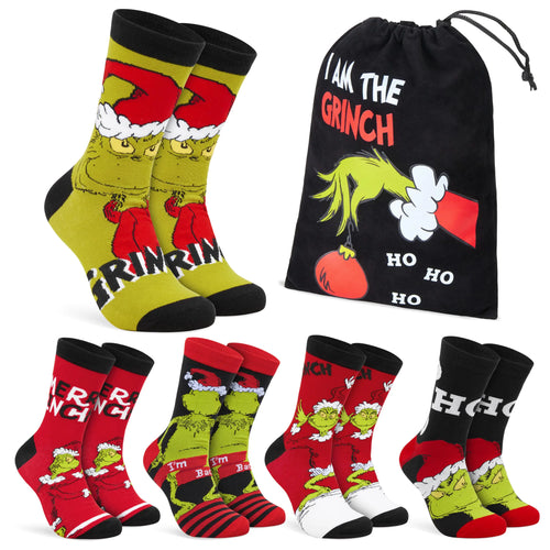 The Grinch Socks for Men Teens Christmas Holiday Socks Soft Breathable Crew Socks Multipack Gifts for Him (Multi)