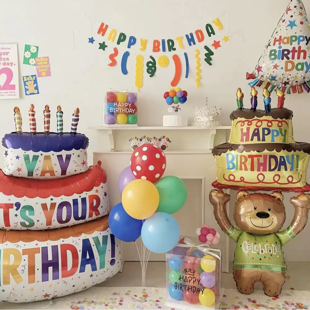 Colorful Candles 3-Tier Bear Cake Decorations