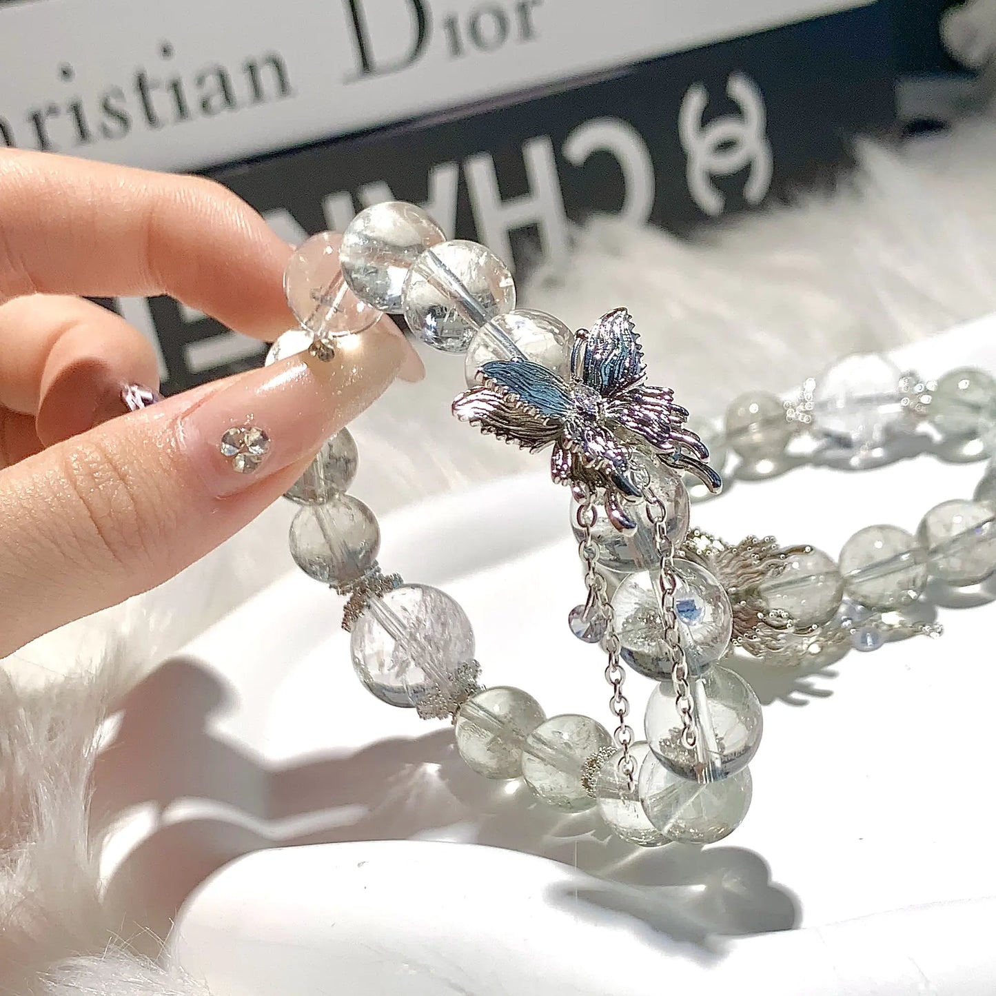 Natural Crystal Butterfly Tassel DIY Bracelet