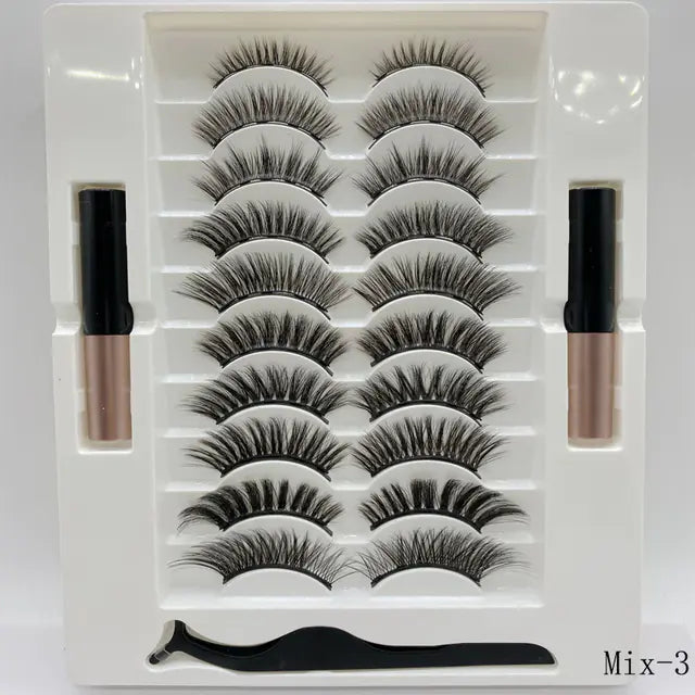10 Pairs Magnetic Eyelashes with Eyeliner and Tweezers