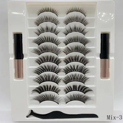 10 Pairs Magnetic Eyelashes with Eyeliner and Tweezers