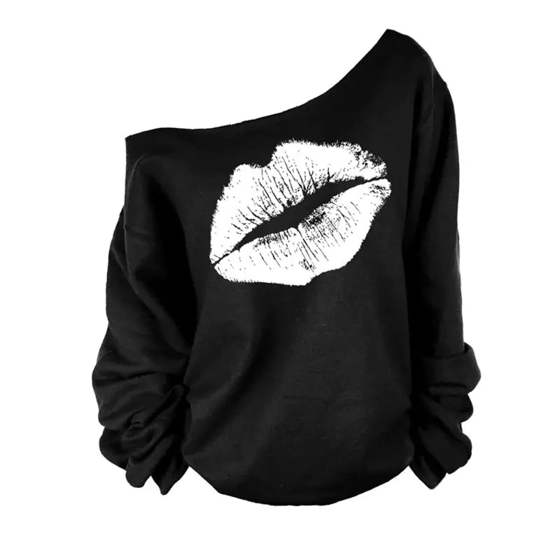 Long Sleeve Autumn Hoodie with Lip Pattern for Women