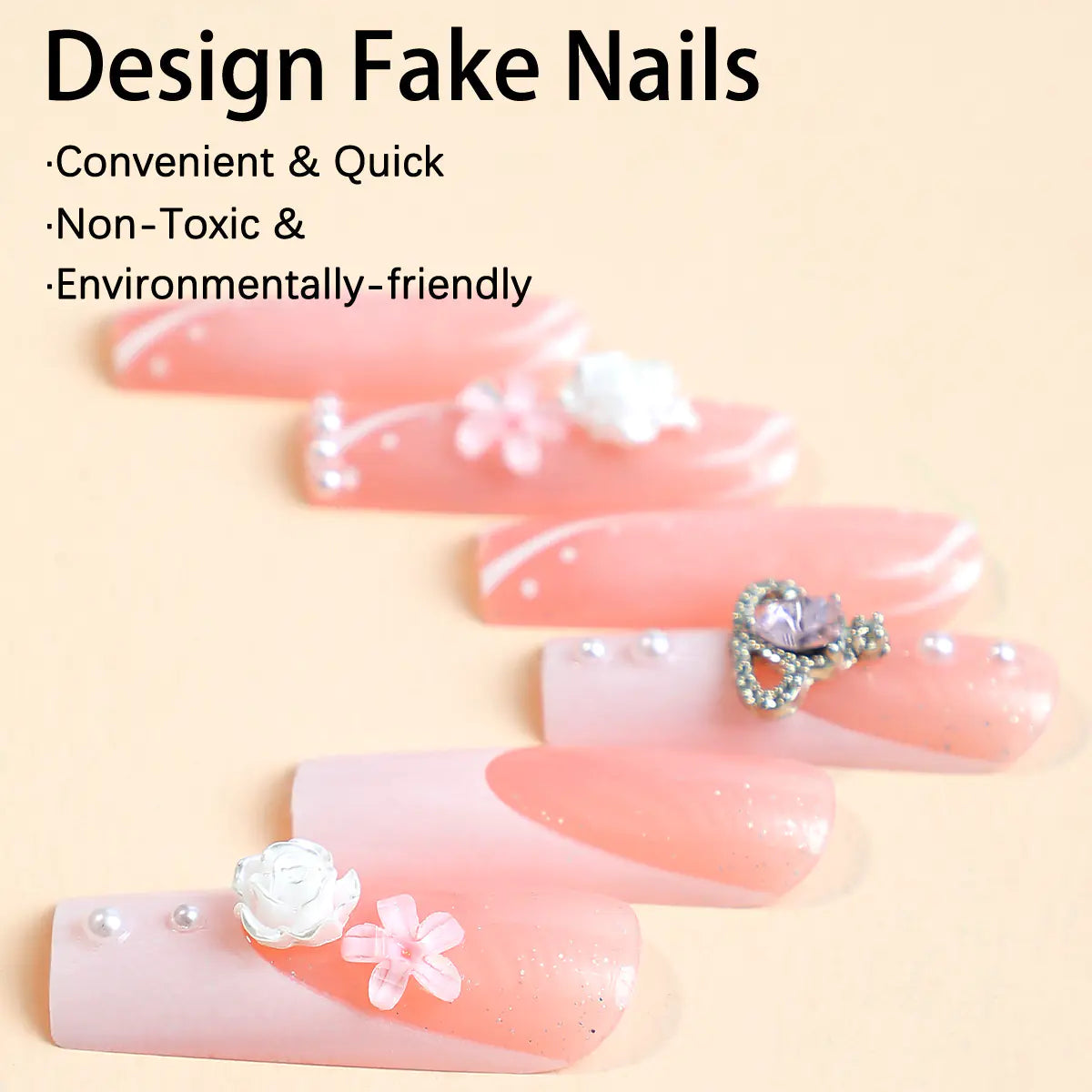 French Tip Butterfly Pearl Nail Art - 24 Pieces Set