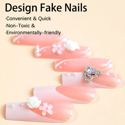 French Tip Butterfly Pearl Nail Art - 24 Pieces Set