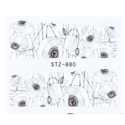 Nail Art Stickers - Black Line & Ink Petal Design
