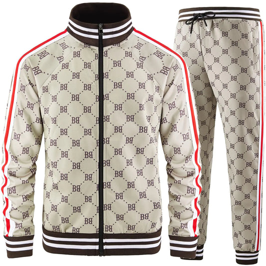 Aeeleire Track Suits for Men Set Plaid Tracksuit Mens Sweatsuits 2 Piece Sport Jogger Sweat Suits Clothes Jogging Outfits Khaki JM-A05-S
