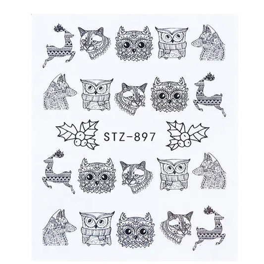 Nail Art Stickers - Black Line & Ink Petal Design