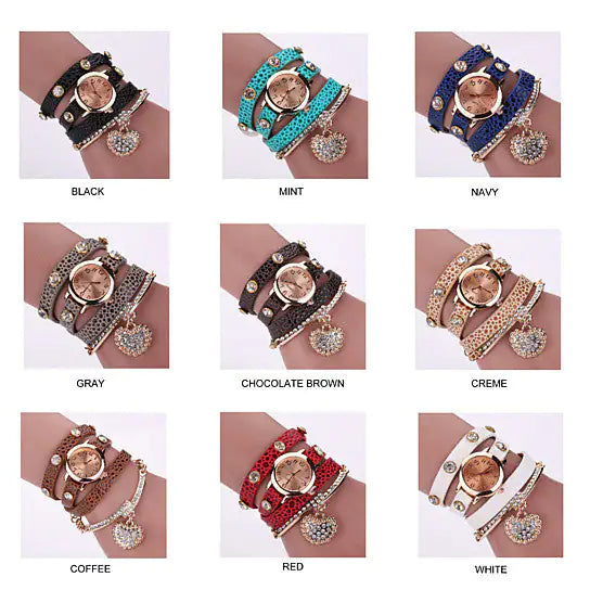 Heart On The Sleeve Bracelet Watch With Heart Charm In 10 Colors