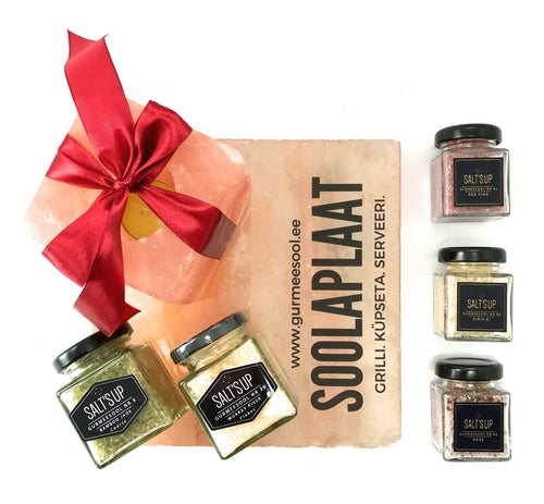 GIFT BOX OF 5 GOURMET SALT, SALT PLATE AND SALT CANDLE
