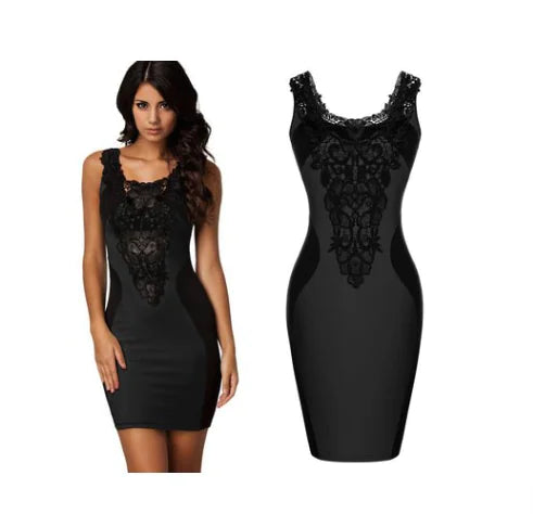 Sleeveless Bodycon Dress with Floral Design