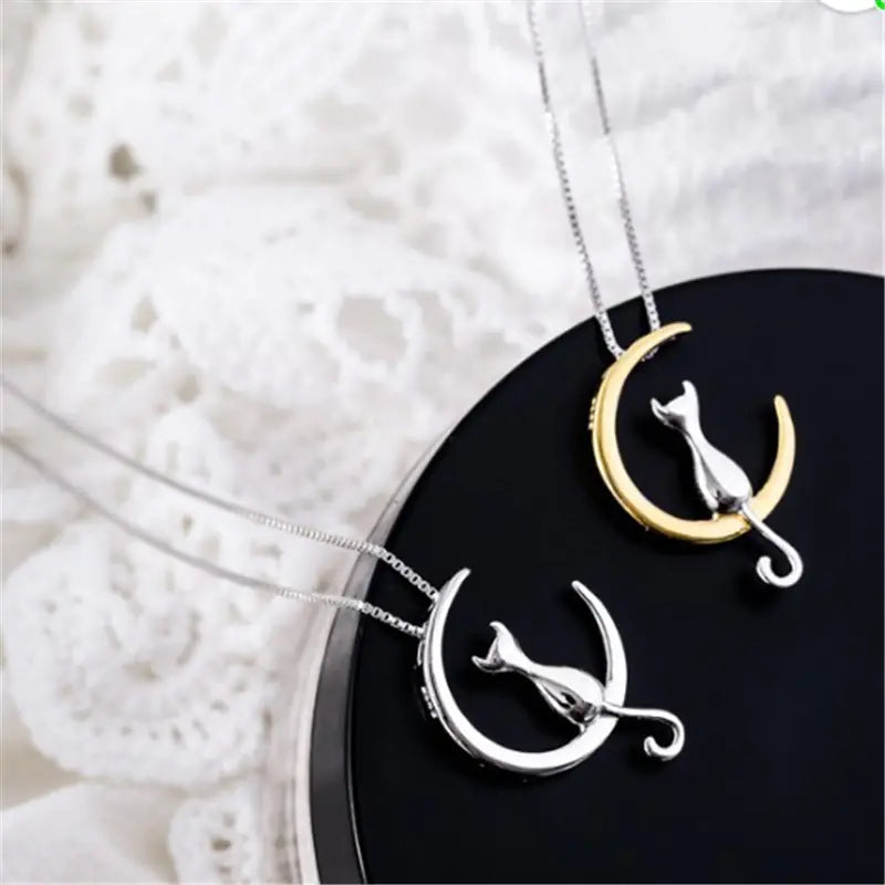 New Style Silver Cat Necklace - Sweet Moon Design