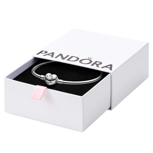 PANDORA Jewelry Bangle with Heart Clasp - Compatible Moments Charms - Sterling Silver Bracelet - Comes with Gift Box - 8.3"