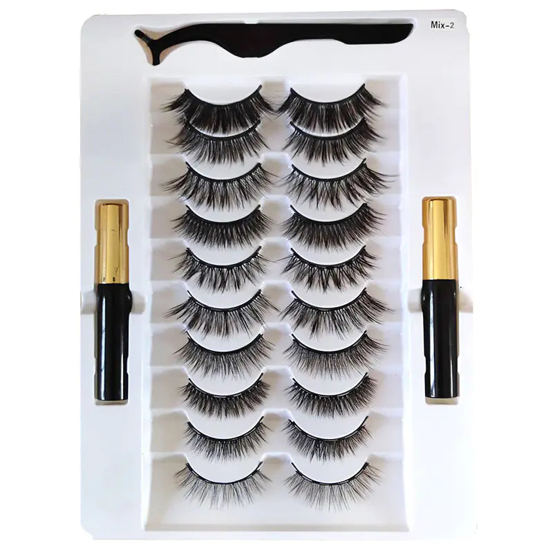 10 Pairs Magnetic Eyelashes with Eyeliner and Tweezers