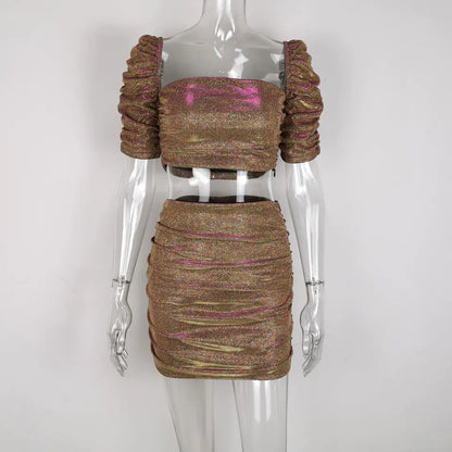 Shiny Crop Top and Skirt Set for Night Out