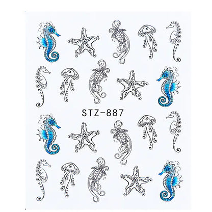 Nail Art Stickers - Black Line & Ink Petal Design