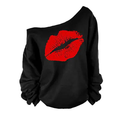 Long Sleeve Autumn Hoodie with Lip Pattern for Women