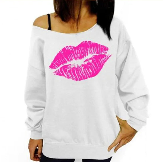 Long Sleeve Autumn Hoodie with Lip Pattern for Women
