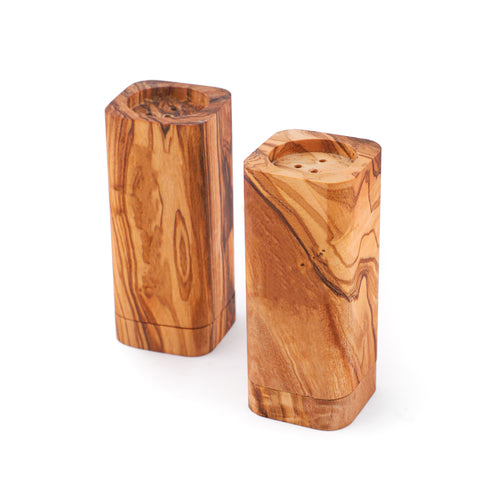 Rustic Olive Wood Salt & Pepper Shakers for a Cozy Dining Table
