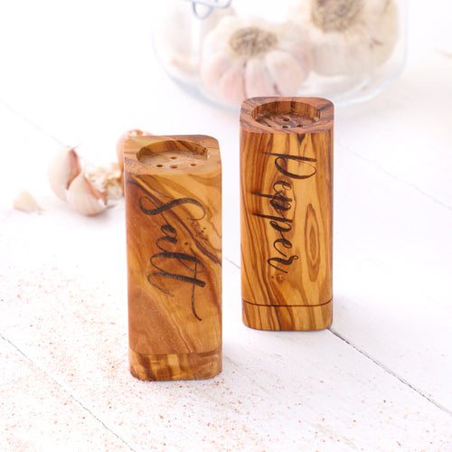 Rustic Olive Wood Salt & Pepper Shakers for a Cozy Dining Table