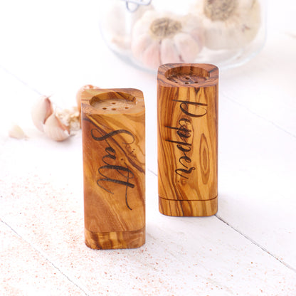 Rustic Olive Wood Salt & Pepper Shakers for a Cozy Dining Table