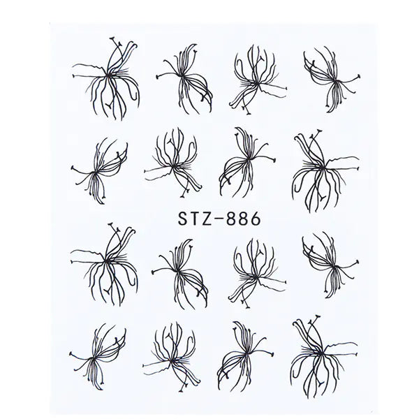 Nail Art Stickers - Black Line & Ink Petal Design