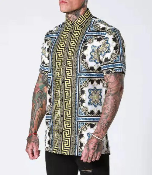 Men's Short Sleeve Floral Button-Up Shirt (New Style)