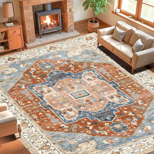 JUIKURY 8x10 Area Rugs for Living Room Washable Rug - Stain Resistant Non-Slip Backing Rugs for BedroomUltra-Thin Vintage Large Area Rug Modern Fuzzy Rug