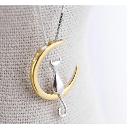 New Style Silver Cat Necklace - Sweet Moon Design