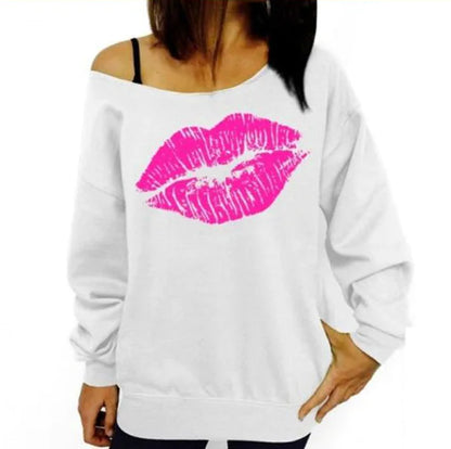 Long Sleeve Autumn Hoodie with Lip Pattern for Women