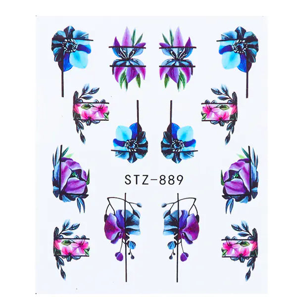 Nail Art Stickers - Black Line & Ink Petal Design
