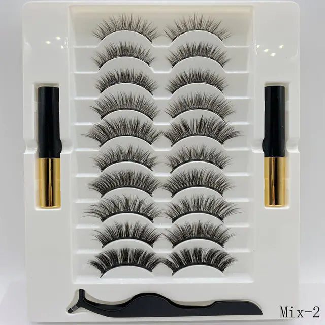 10 Pairs Magnetic Eyelashes with Eyeliner and Tweezers