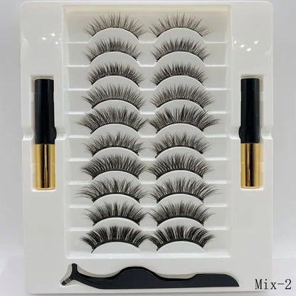 10 Pairs Magnetic Eyelashes with Eyeliner and Tweezers