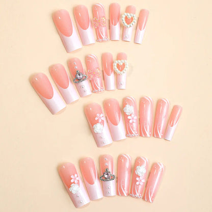 French Tip Butterfly Pearl Nail Art - 24 Pieces Set