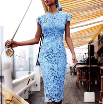 Lace Bodycon Dress with Ruffled Hem for Women