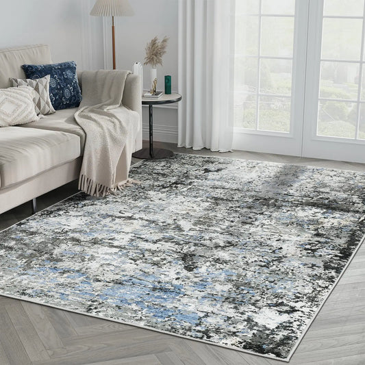 Miukiki 5x7 Area Rugs for Living RoomAnti-Slip Backing Washable RugStain Resistant Abstract Area RugsUltra-Thin Large Home Decor Rug (Blue/Grey Green5x7)