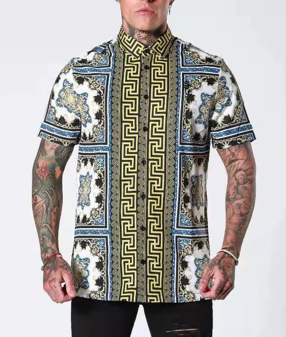 Men's Short Sleeve Floral Button-Up Shirt (New Style)