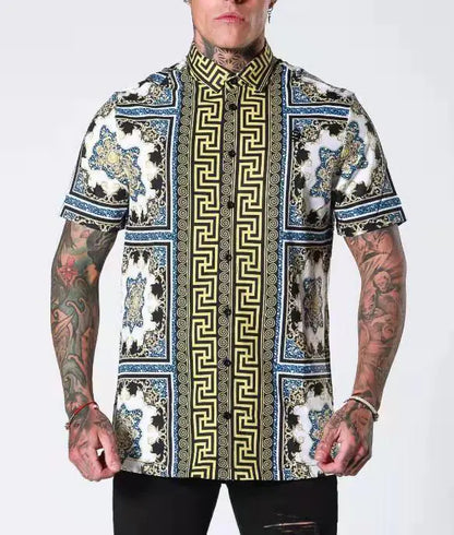 Men's Short Sleeve Floral Button-Up Shirt (New Style)