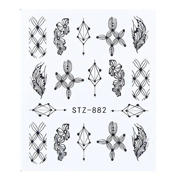 Nail Art Stickers - Black Line & Ink Petal Design