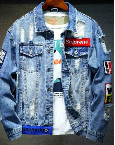 Men's Loose Casual Jacket with Gold Paint Embroidery