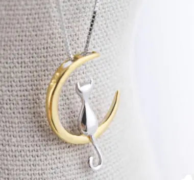 New Style Silver Cat Necklace - Sweet Moon Design