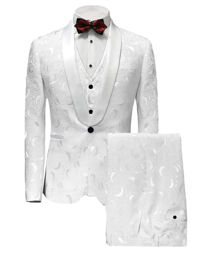 Wemaliyzd White Suit Men Full Suits for Men Shawl Lapel Tuxedo Jacket Vest Pants for Wedding Prom Party (White52R)