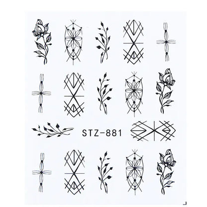 Nail Art Stickers - Black Line & Ink Petal Design