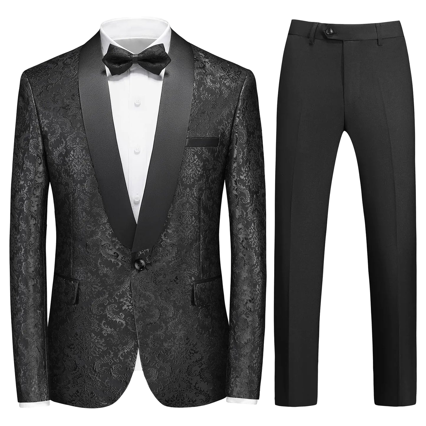Rogers & Morris Tuxedo Suits for Men Paisley Floral 2 Piece Set Baroque Patterm Jacket and Black Pants Black M