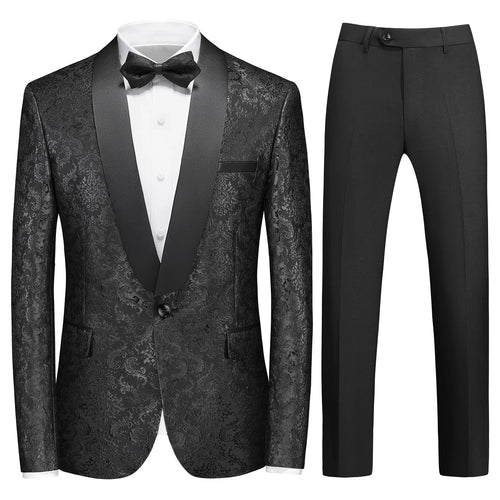 Rogers & Morris Tuxedo Suits for Men Paisley Floral 2 Piece Set Baroque Patterm Jacket and Black Pants Black M