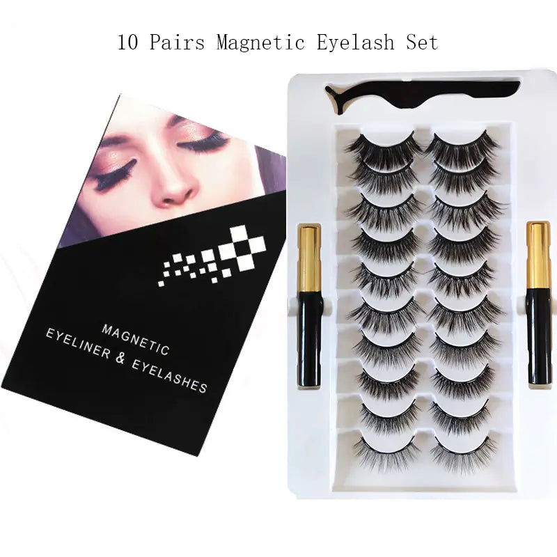 10 Pairs Magnetic Eyelashes with Eyeliner and Tweezers