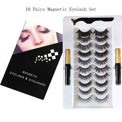 10 Pairs Magnetic Eyelashes with Eyeliner and Tweezers