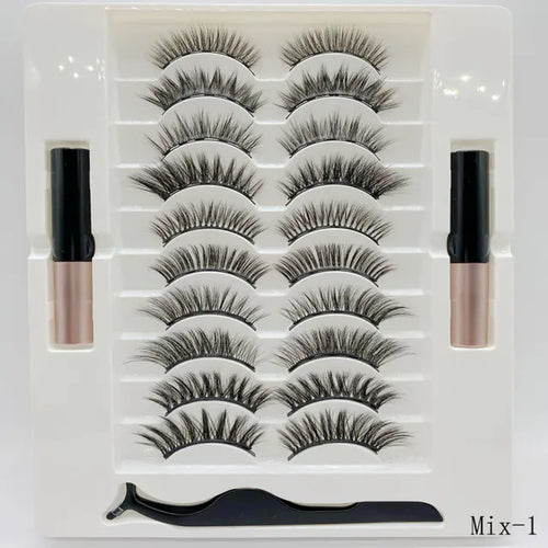 10 Pairs Magnetic Eyelashes with Eyeliner and Tweezers